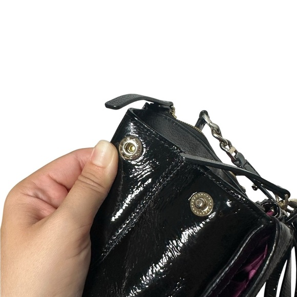 Rare Kate Spade Patent Leather Tote Bag Black Zip Hot Pink Lined | Cow Leather - Picture 12 of 12